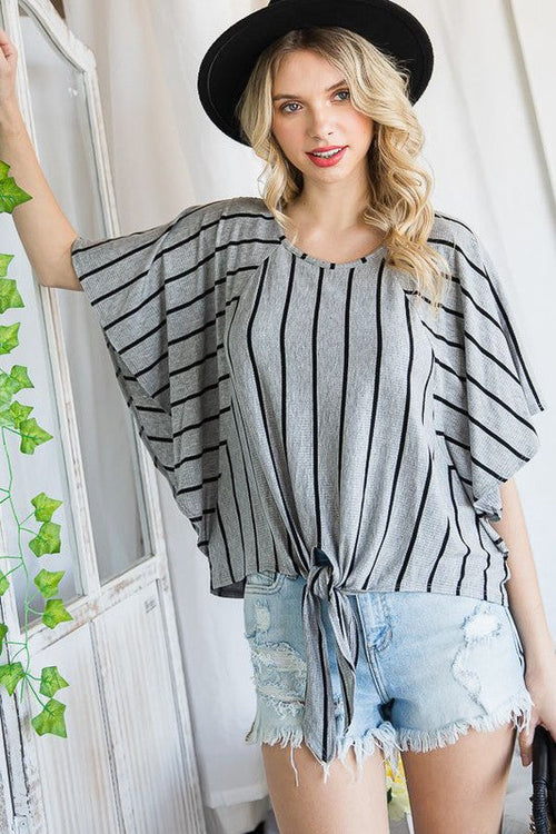 Tie Hem Round Neck Cape Sleeve Top