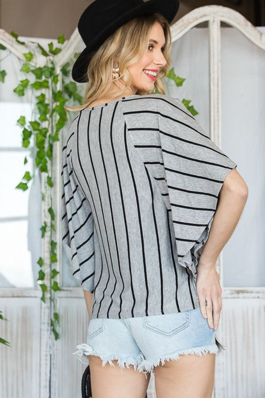 Tie Hem Round Neck Cape Sleeve Top