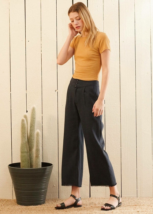 Fringe Hem Cropped Pants in Navy