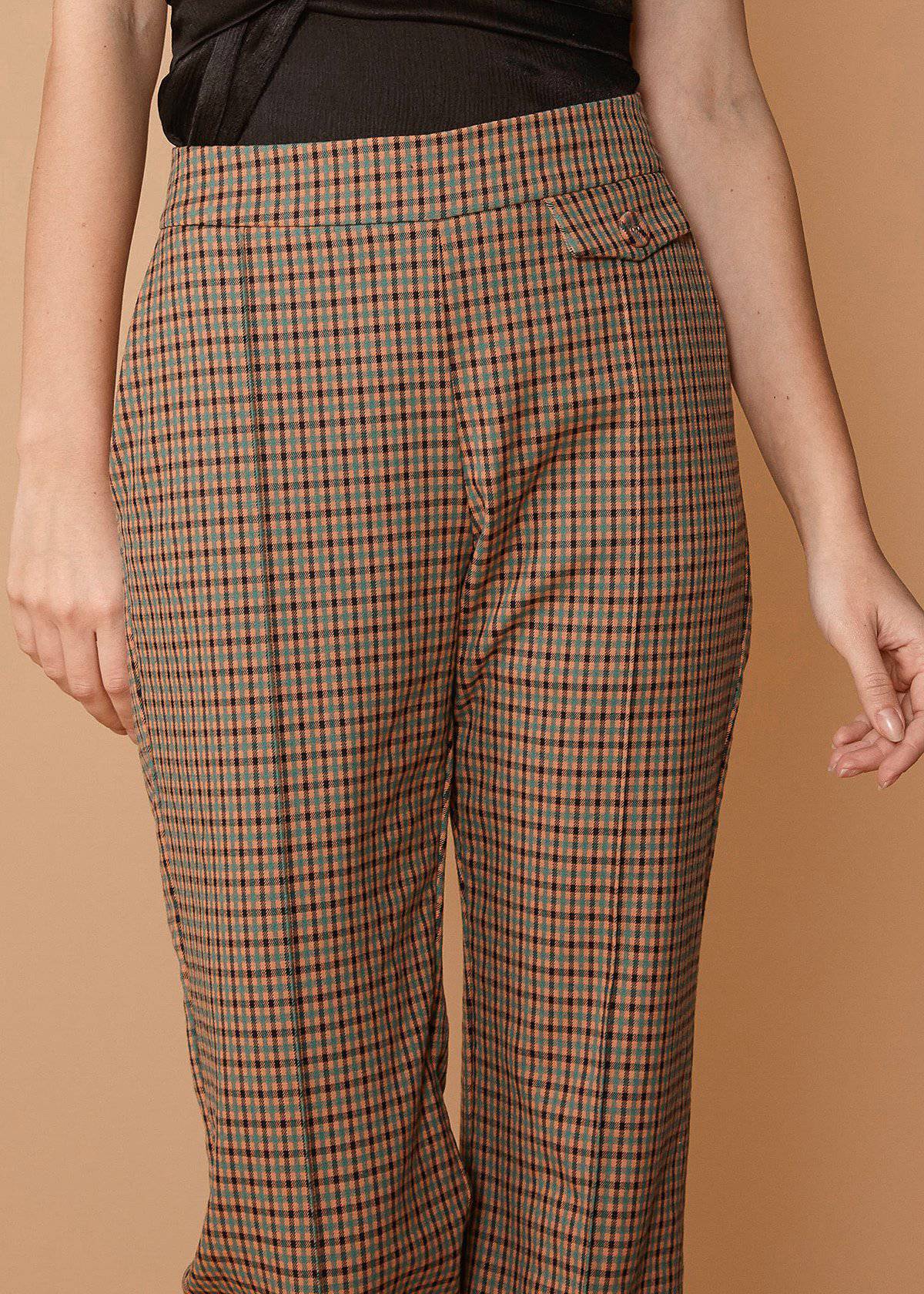 Wide Cuff Trouser in Peach Gingham