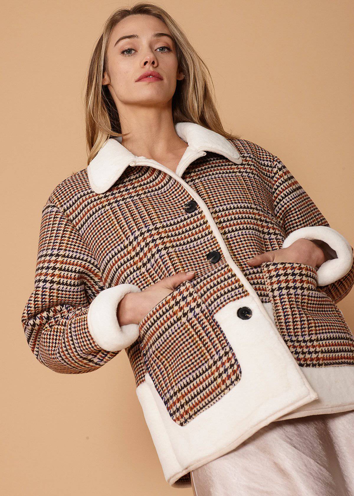 Plaid Jacket in Rust Houndstooth