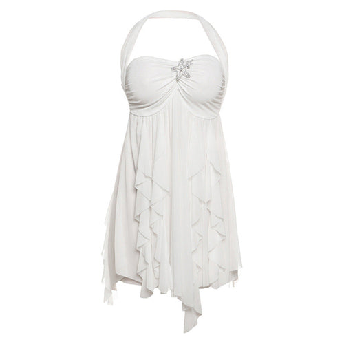 Ins Halter Neck Backless Dress Printed Irregular Mesh