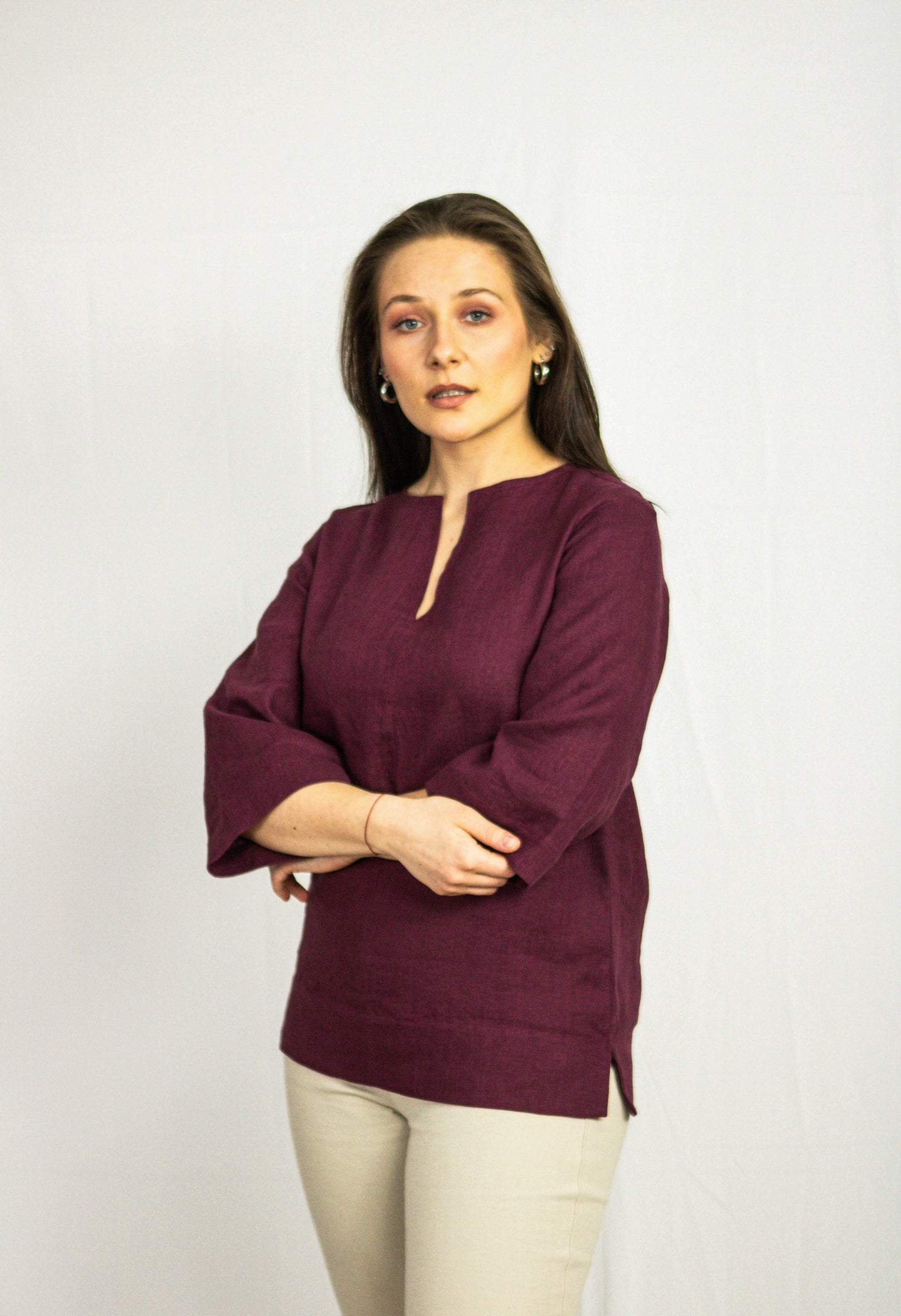 Dark Plum Linen Oversized Top