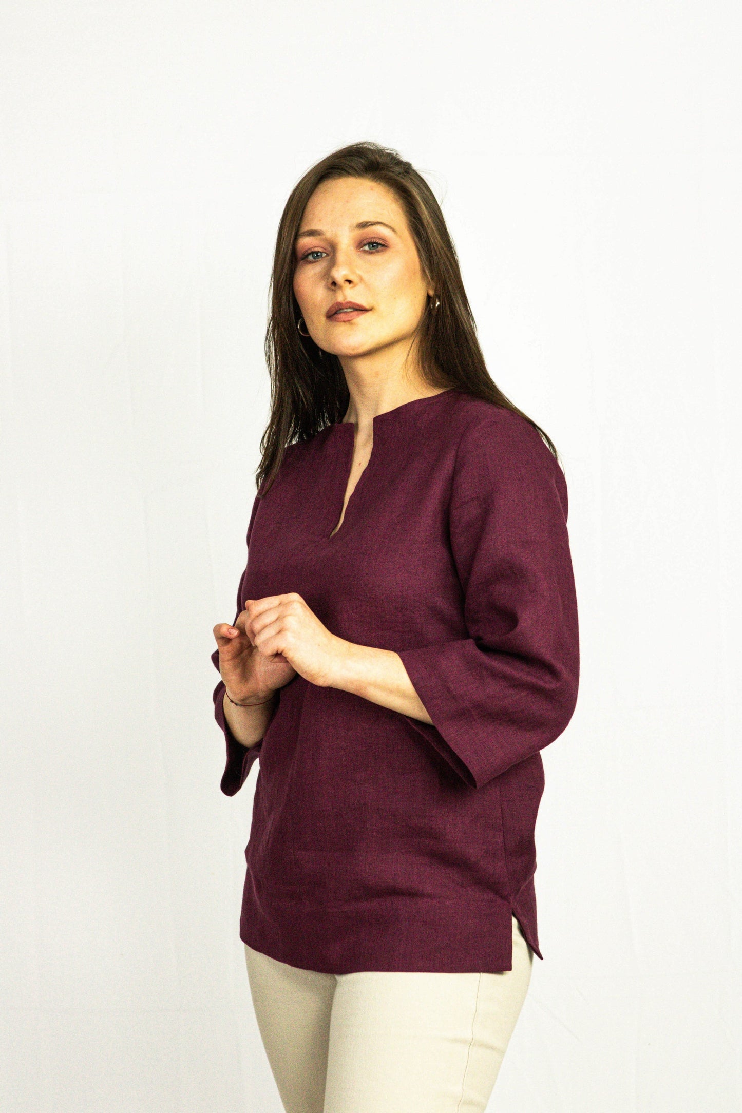 Dark Plum Linen Oversized Top