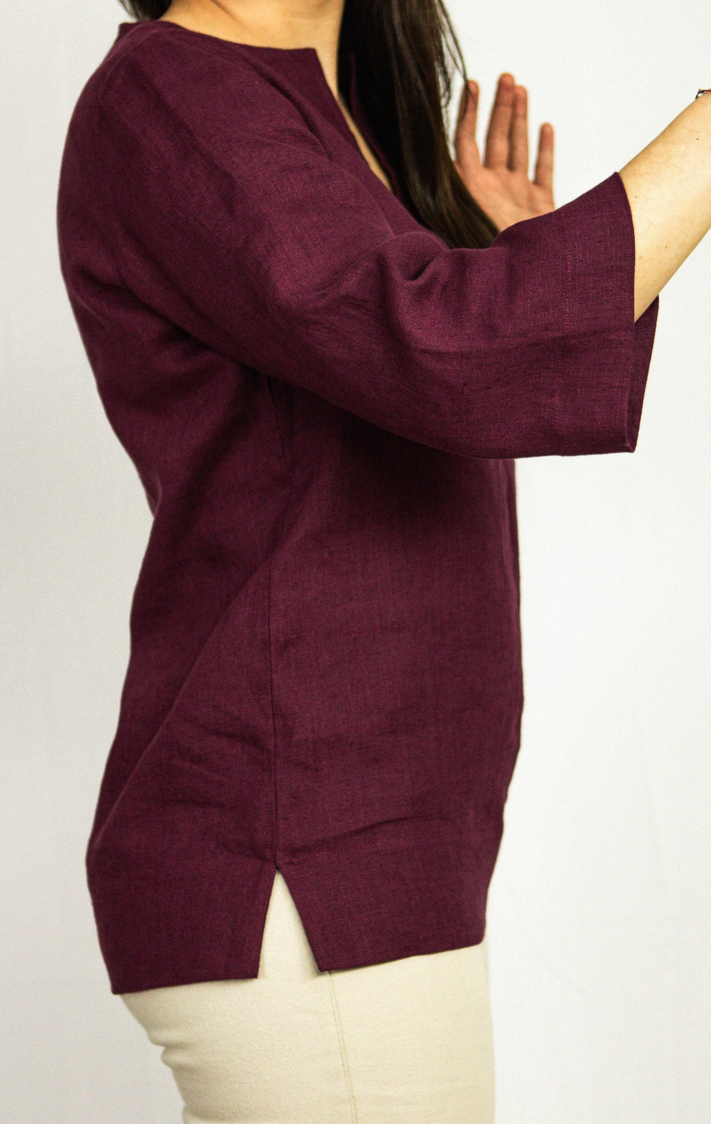 Dark Plum Linen Oversized Top