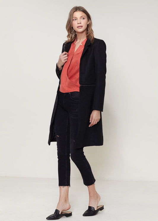 Wool-Blend Open Front Jacket In Black