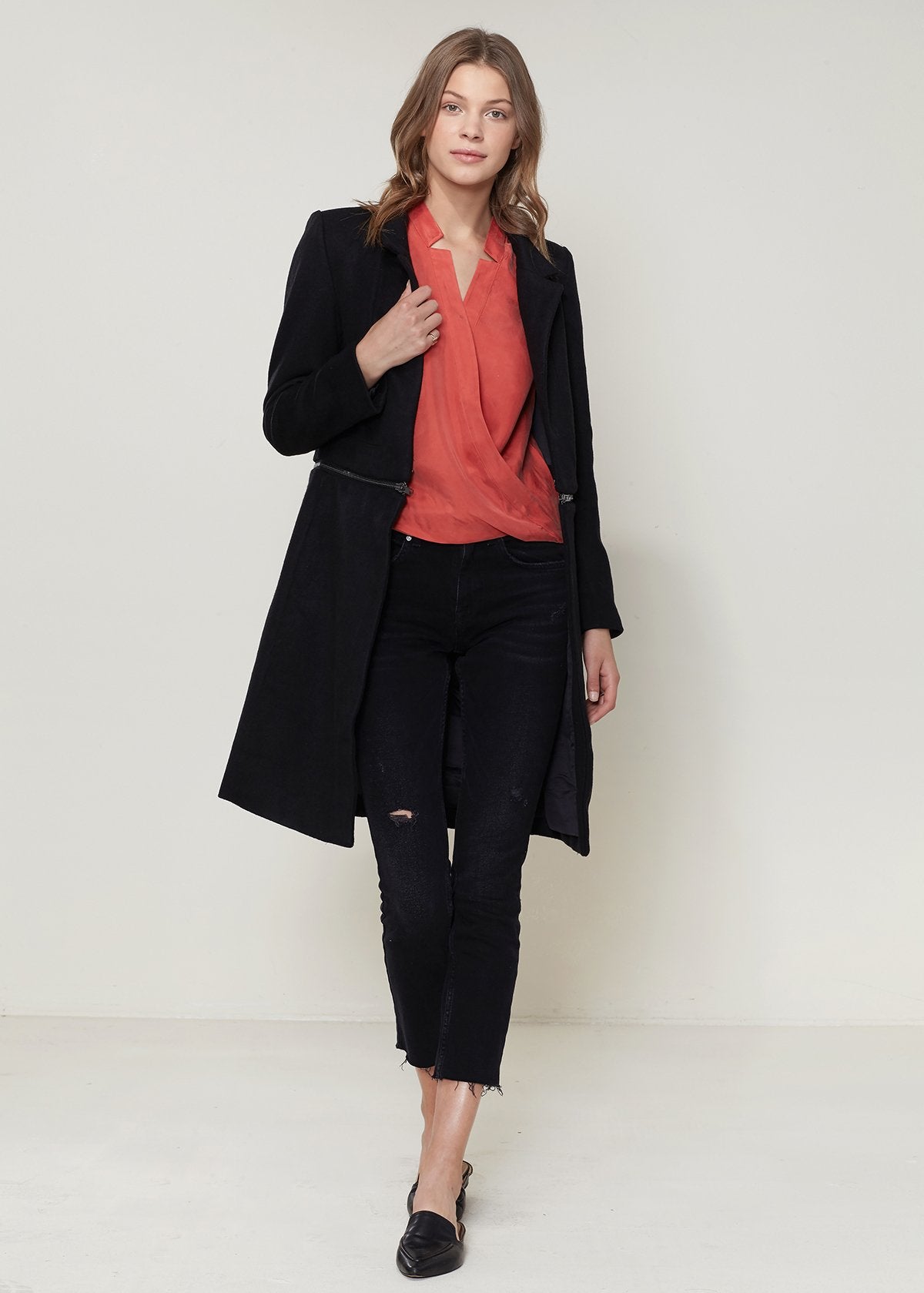 Wool-Blend Open Front Jacket In Black