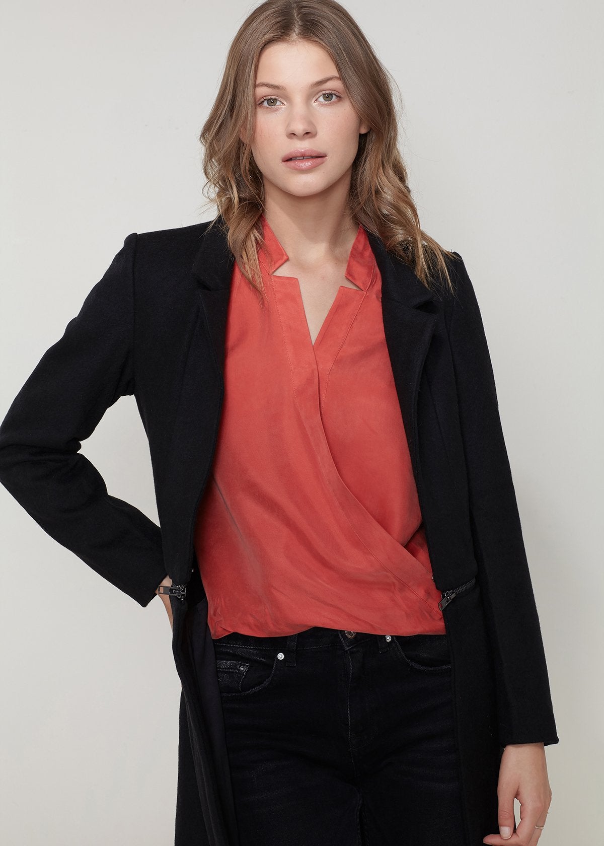 Wool-Blend Open Front Jacket In Black