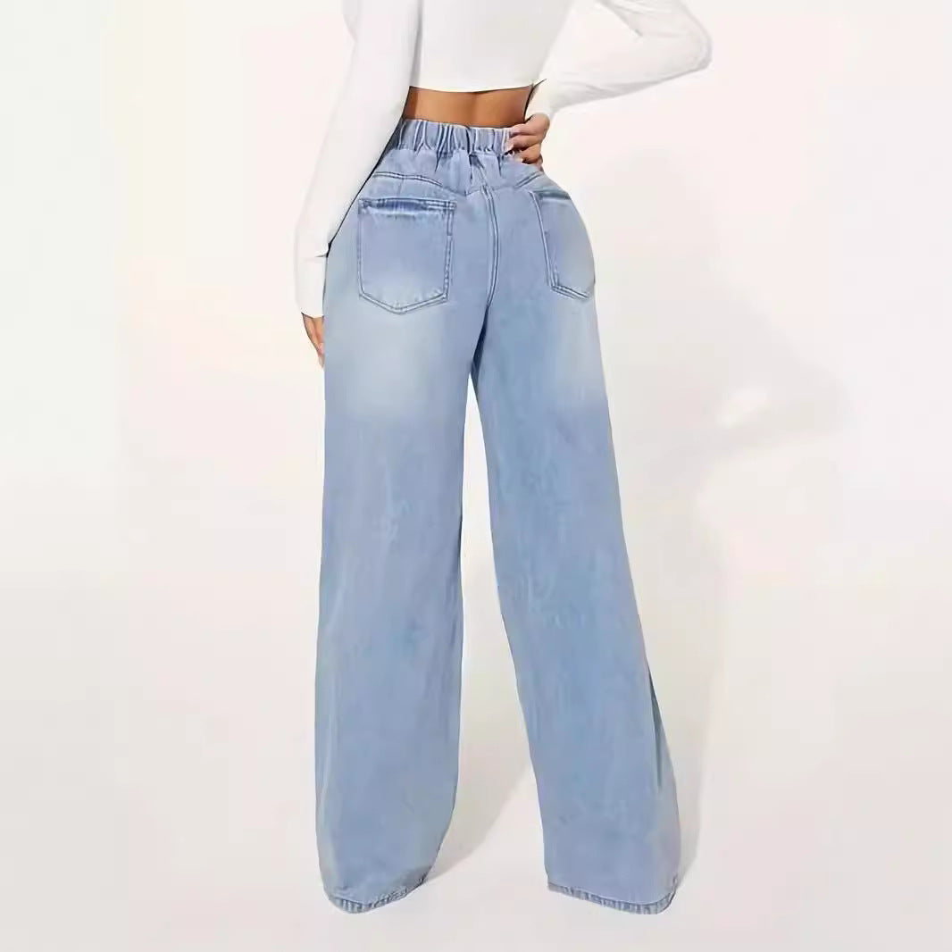 High Waist Drawstring Wide Leg Jeans