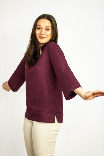 Dark Plum Linen Oversized Top