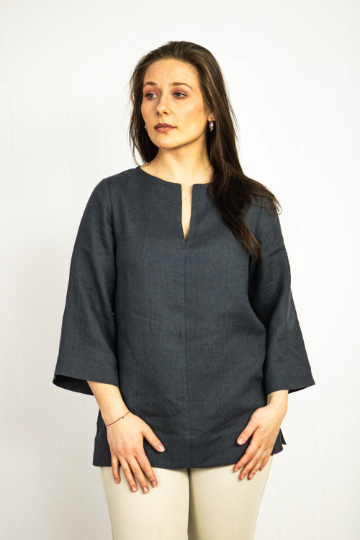 Dark Plum Linen Oversized Top