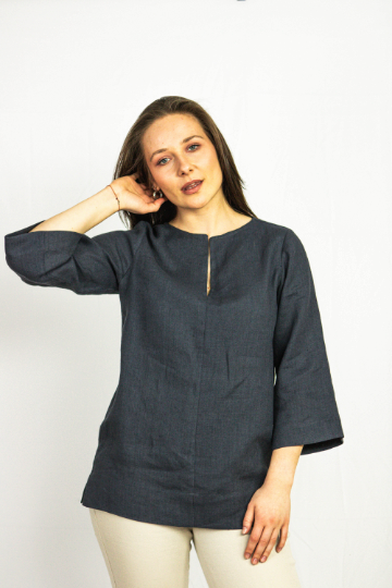 Dark Plum Linen Oversized Top