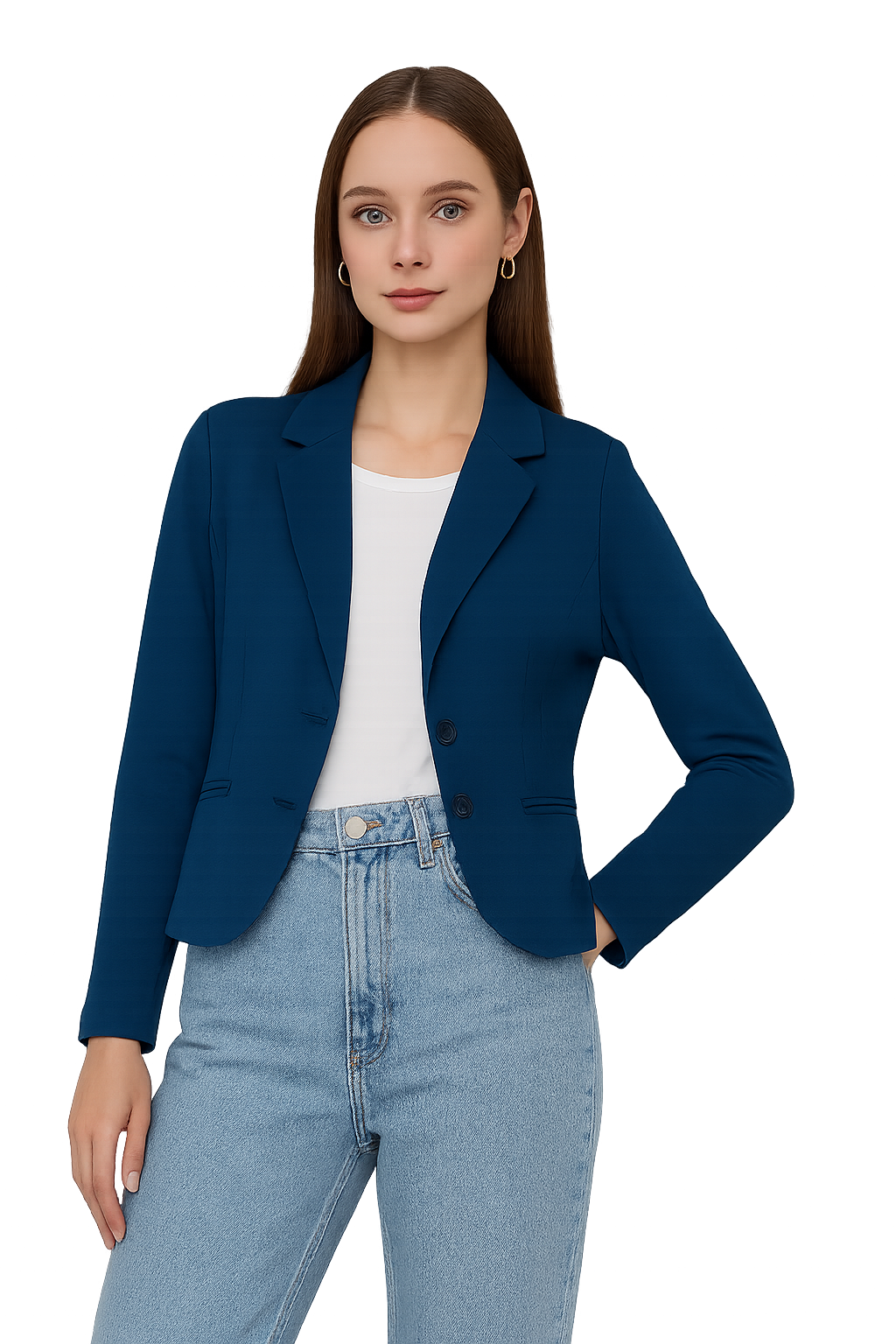 Teal Blazer – Formal Notched Lapel, Two-Button Closure