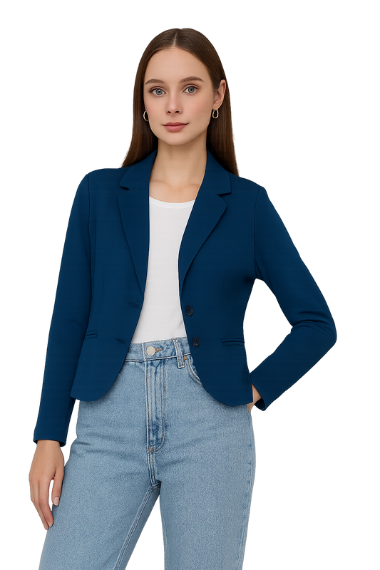 Teal Blazer – Formal Notched Lapel, Two-Button Closure